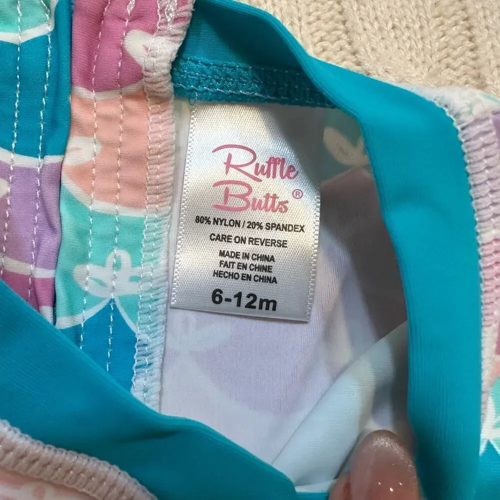 Rufflebutts Long Sleeve One Piece Rash Guard sz 6-12 months Mermaid Print